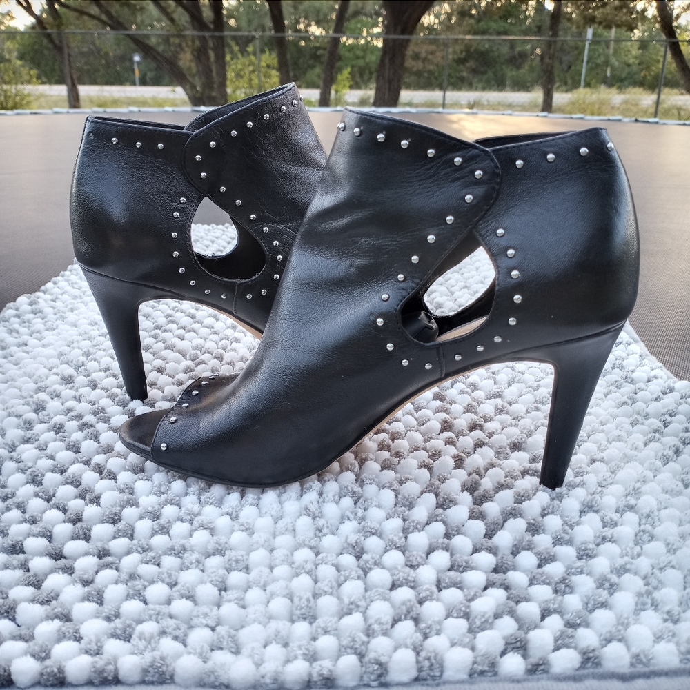 Black Leather Heeled Booties